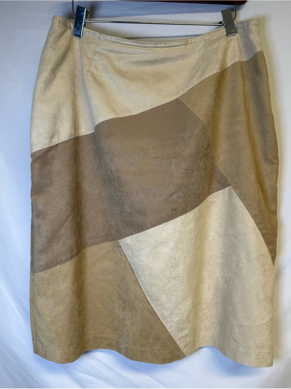 Liz Claiborne Neutral Patchwork Faux Suede A-Line Skirt in Beige and Brown
